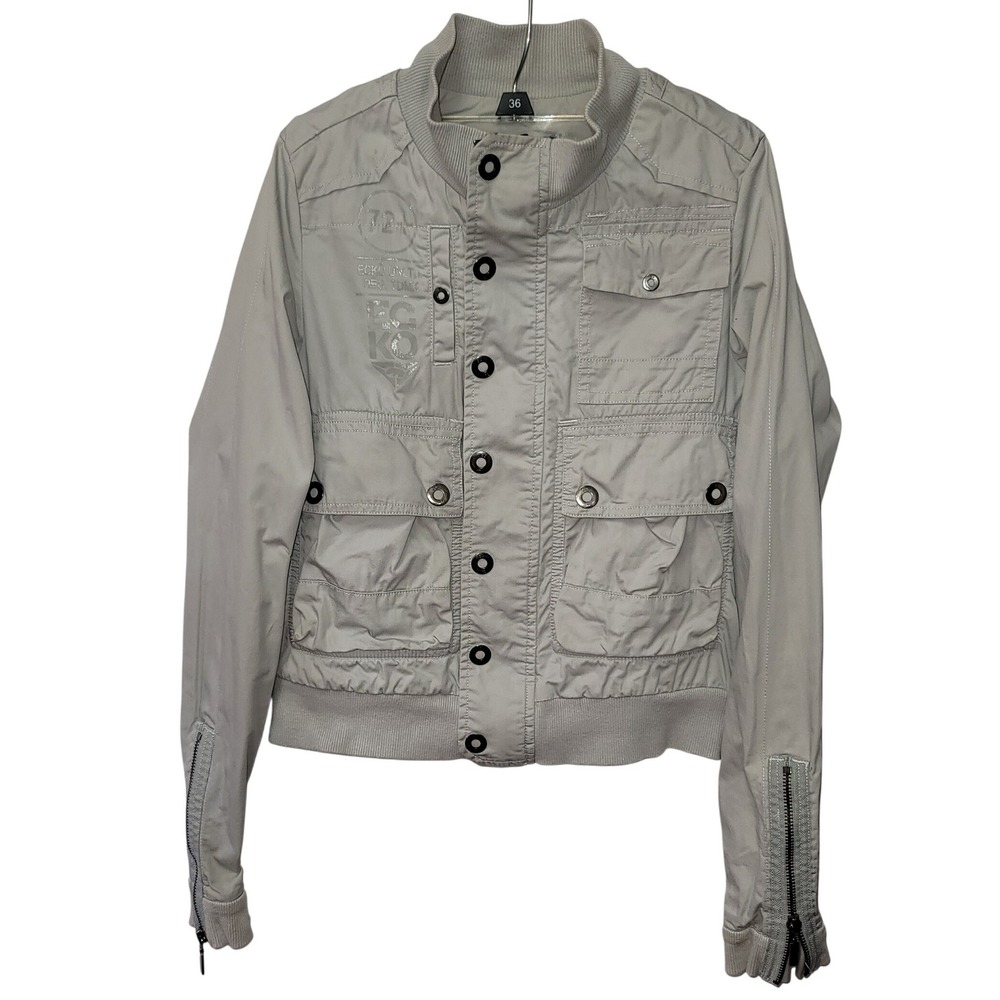 Ecko Red‎ Rawthentic XS Cotton Jacket Light Gray Zip Front Utility Streetwear